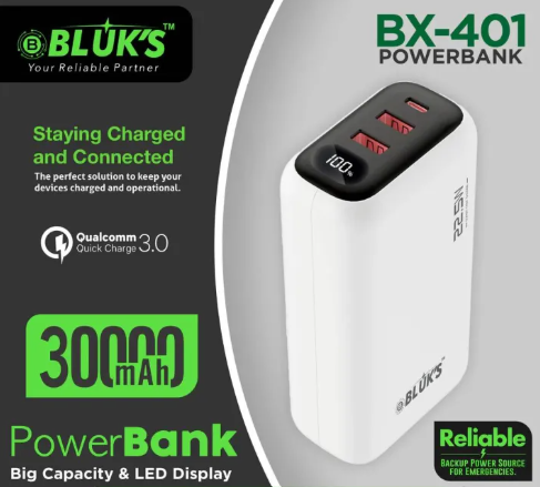 Bluks BX-401 Ultra Fast Charging Power Bank 30000mAh